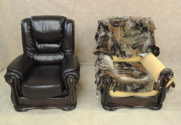 до и после перетяжки кожаного кресла